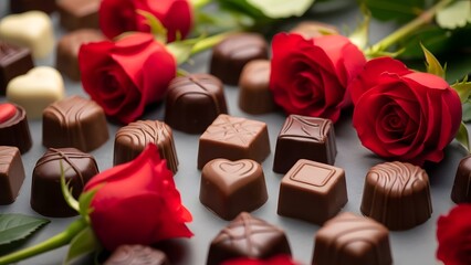 Happy valentines day chocolate and roses gift romantic love