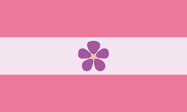 Sapphic Pride Flag with Violet Flower Vector, Pink and White Stripes WLW Identity Graphic, Lesbian Sapphic Floral Symbol, Women Loving Women Pride Month Design, Feminine Queer History Illustration