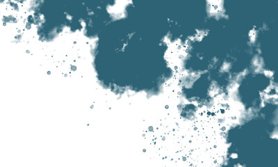 Obraz premium Teal watercolor ink blotches on transparent grid background design