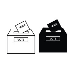 Black & White Vote Box Icons: Line Drawing & Silhouette, Ballot Insertion