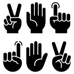 Collection of Black Silhouette Hand Gestures and Signs