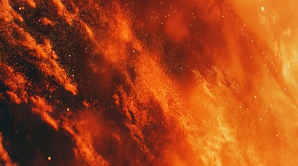 Vivid Orange Dust Cloud Explosion with Bright Particles and Dynamic Movement