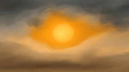 Vivid Orange Sunset with Cloudy Sky Over Calm Horizon