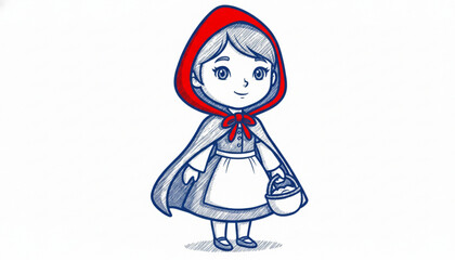 Fototapeta premium Cute Little Red Riding Hood Sketch Illustration