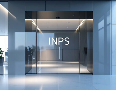 Futuristic INPS digital display in a modern corporate lobby, Generative AI