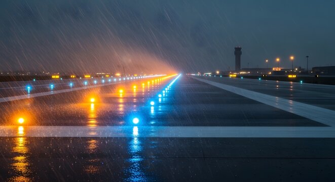 In the heart of the storm, a river of light, shimmering in amber and electric blue, carves a definitive path across the dark, wet canvas, signifying unwavering resolve