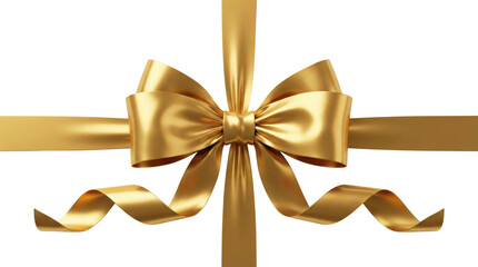 Horizontal gold ribbon with bow on transparent background