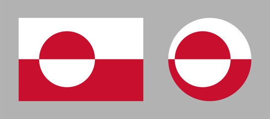 Flag of Greenland circle, rectangle icons. Rectangular, round Greenland flag badges. Flag of Greenlander country flag sign, symbol.