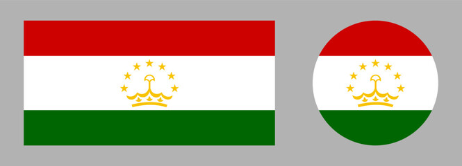 Republic of Tajikistan flag. Tajikistan flag circular, rectangle icon templates. Round, rectangular flag of Tajikistan. Tajikistan country flag circle badge.