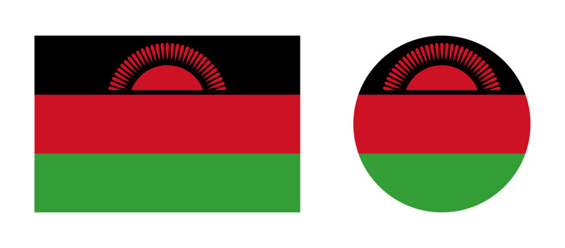 Flag of Republic Malawi. Malawi circle, rectangle flag. Flag of Malawi round, rectangular shape symbol, icon set.
