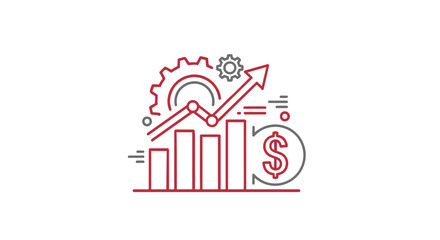 Fototapeta premium Financial growth concept with gear and dollar sign in red and green