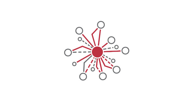 A red and gray circular network diagram