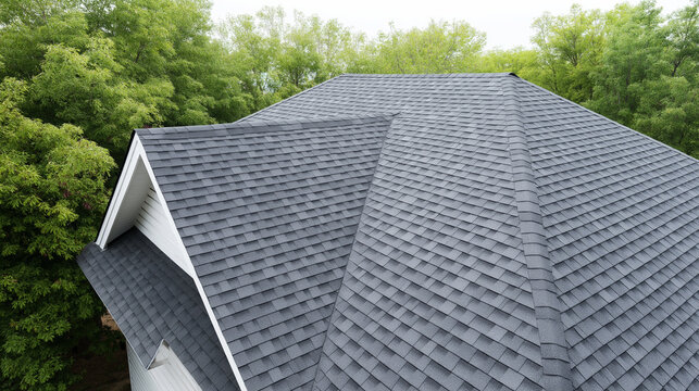New asphalt shingle roof on modern house, durable roofing material providing dwelling protection