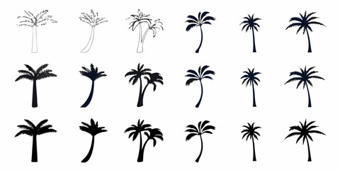 Collection of palm tree silhouettes in varying shades and styles
