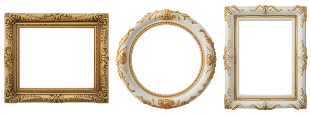 Antique carved gilded frame. Carved gilded frame on isolated background, Neoclassical full picture frame