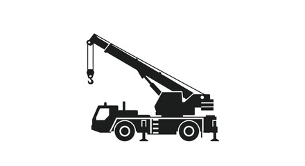 Black silhouette of a mobile crane with extended boom and hook © TasnimHossen
