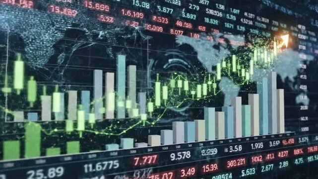 Market trends show ups and downs in stock values on digital trading platform with data from multiple sources in real time