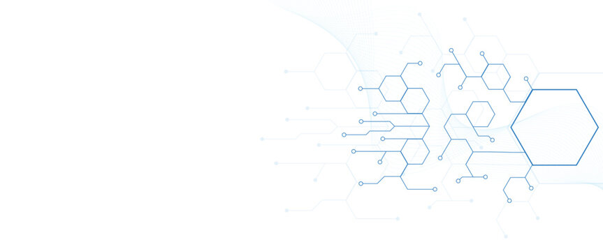 Science network pattern blue Hexagonal abstract background. Big Data Visualization structure elements . Health care and science medical pattern innovation. Template design with concept Dots and lines