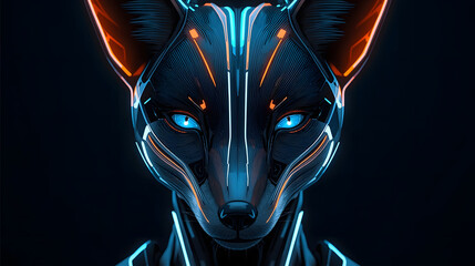 Naklejka premium modern futuristic portrait of a fox on black background