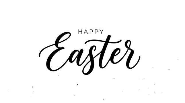 Happy easter text in black cursive font with a smaller happy above the easter text greeting card image white background cutout