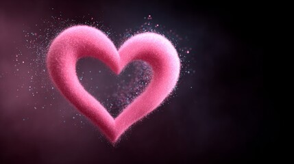 Obraz premium Pink heart-shaped light glowing in dark sky with floating particles, creating a romantic visual for Valentine's Day celebrations and love-themed events