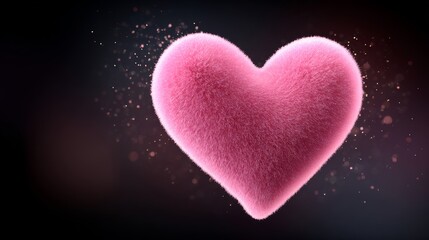 Fototapeta premium Pink heart-shaped light glowing in dark sky, surrounded by floating particles, creating a romantic ambiance suitable for Valentine's Day celebrations and love-themed events
