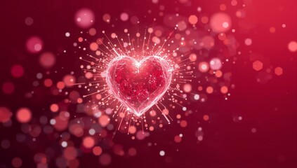 Pink Heart  Abstract Valentine Background with Sparkling Particles and Bokeh Lights 