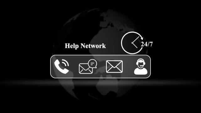 Global Help Network 24/7 Communication Icons world
