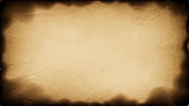 Aged Parchment Texture Background - A full frame shot presents a textured, tan parchment with distressed, burnt edges.