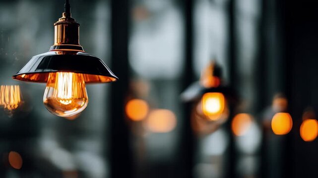 Ceilingmounted smart lights adjusting brightness and color temperature in a creative workspace a single light fixture in clear view against a blurred background.