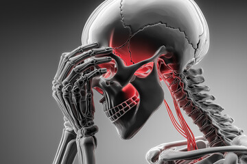 深刻な目の疲れと偏頭痛：解剖学的な人体透視図