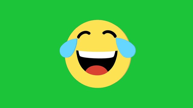 Animated laughing emoji with tears of joy on green screen, funny reaction expression for social media, chat, humor or entertainment loop