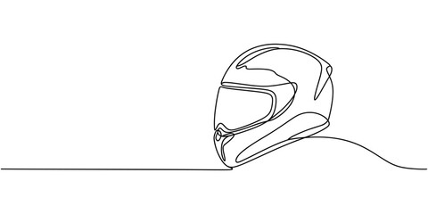 Continuous line drawing representing a motorcycle helmet. Sport Helmet Black Stroke Linear Icon. Continuous line vintage helmet line art vector illustration with background editable stroke. © Creative Tania