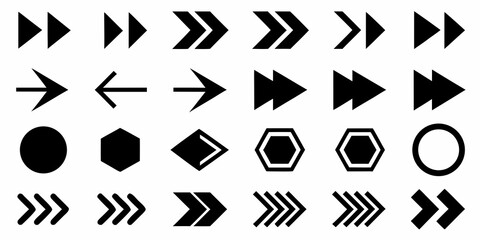 Fototapeta premium Collection of geometric shapes and arrow symbols in black and white