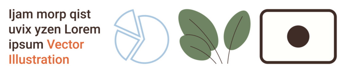 Data analysis, environmental , graphic design, minimalism, eco-friendly visuals, geometric patterns. Set includes a pie chart, green leaves and abstract shapes. Data analysis and environmental