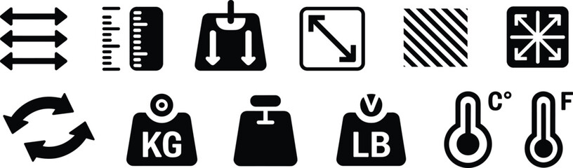 Measurement and conversion icon set, scale ruler resize symbols, unit temperature weight vector illustration