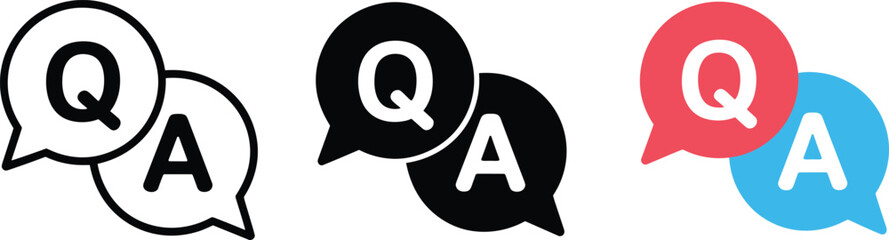 Question and answer chat icons, Q and A speech bubbles, communication help vector illustration
