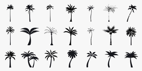 Collection of various black silhouette palm tree illustrations in a grid © Tasnim