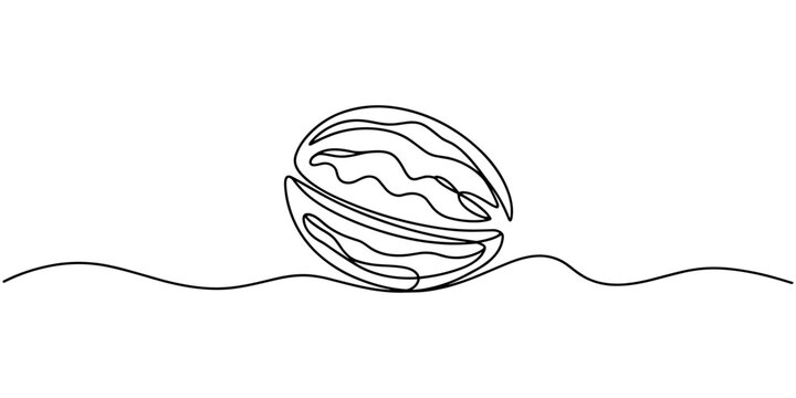 Peanut simple vector drawing. One continuous line art border, background, label design, Peanuts Drawing, One continuous line drawing of whole healthy organic peanut for snack product logo identity.