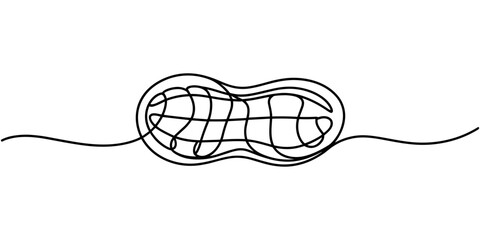 Fototapeta premium One single line drawing of whole healthy organic peanut for farm logo identity, Abstract Walnut Beans Peanuts, continuous single one line art hand drawing sketch logo. one line Icon drawing
