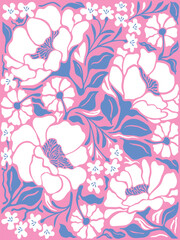 Fototapeta premium Hand drawn seamless pattern with beautiful flowers and branches. Vector illustration, retro style. Can be used for embroidering flowers, wallpaper, packaging etc. 