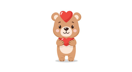Obraz premium Cute cartoon bear holding red heart.