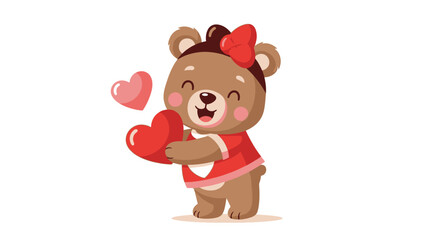 Obraz premium Cartoon Bear Hugging Heart with Love.
