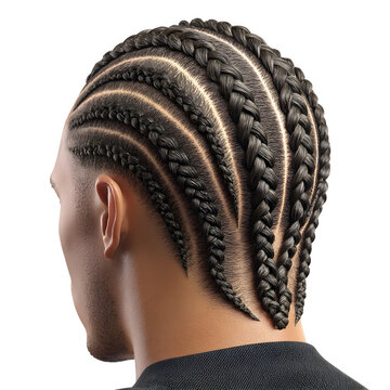 Man with stylish cornrows haircut from the back