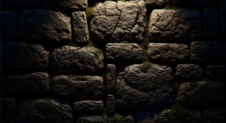 Dark stone wall texture, gritty surface feel, soft highlights, realistic material depth