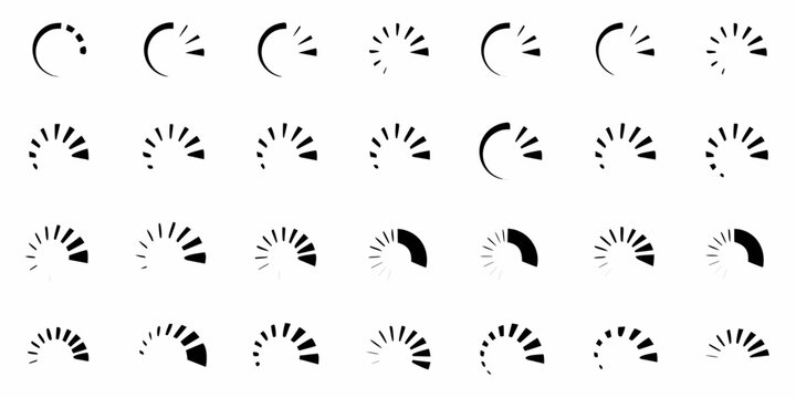 A sequence of stylized crescent moons transitioning into sunbursts
