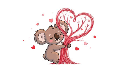 Koala Hugging Heart with Love Illustration. © arby