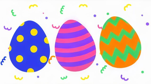 colorful easter eggs with playful patterns on white background for festive holiday celebration