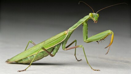 Graceful Mantis: Captivating portrait of a praying mantis, highlighting its elegant form and vibrant green hue.