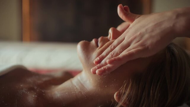 Relaxing facial massage for a young woman at a luxurious spa for wellness and beauty